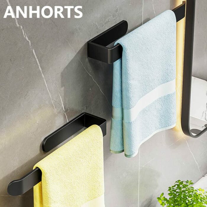 Towel Rail Wall Mounted, Black Self Adhesive Towel Rail, Aluminum Towel Rack for Bathroom, Kitchen, Toilet, No drilling Wall Towel Rack - 31.5 cm
