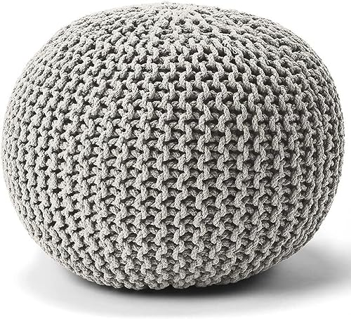 EXQUIZIT HOME Knitted Round Pouffe Foot Stool Ottoman Large 100% Cotton Chunky Moroccan 50cm Pouf COLOUR BLACK