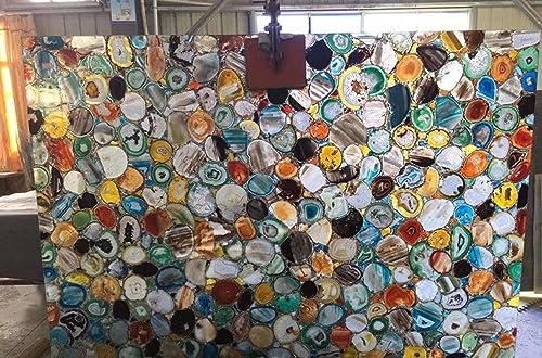 Gifts And Artefacts 36 x 60 Inches Agate Rectangle Shape Marble Dining Table Top Antique Resin Art Kitchen Slab for Hotel Decor