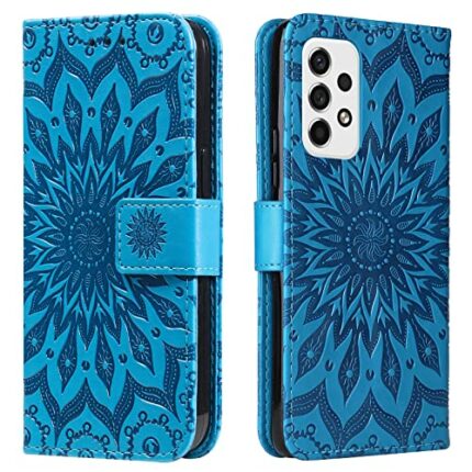 Samsung Galaxy A53 5G Case, Shockproof PU Leather Flip Notebook Wallet Cover Embossed Sunflower with Magnetic Stand Folio Soft TPU Bumper Shockpr