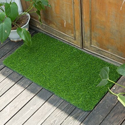 ITSOFT Artificial Grass Mat Non-slip Door Mat Shoes Scraper Entrance Rug for Front Door Indoor Outdoor Synthetic Lawn Rug, 60 x 90 cm