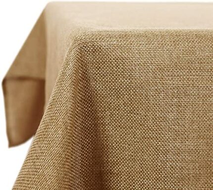 Deconovo Water Resistant Rectangle Faux Linen Table cloth for Dinning 51x51 Inch Golden Brown¡­