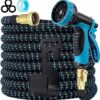 Upgraded Expandable Garden Hose Pipe 100FT/30M, Expanding Water Hose with 10 Function Spray Nozzle Gun, 3-Layer Latex Core, 1/2" & 3/4" Brass All