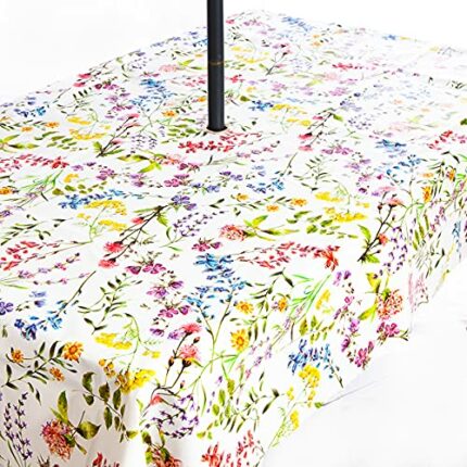 PVC Wipe Clean Garden Tablecloth with Stainless Steel Parasol Umbrella Hole in Beautiful Floral Design