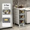 OPSREY Narrow Bathroom Corner Floor Cabinet, Slim Toilet Paper Storage Cabinet with Clear Drawers and Casters, Bathroom Floor Cabinet Storage Car