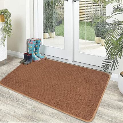 Matwesh Dirt Trapper Door Mat,Low Profile,Non-Slip,Machine Washable Absorbent Entrance Rug Floor Mat for Indoor and Outdoor (Brown, 50 * 80cm)