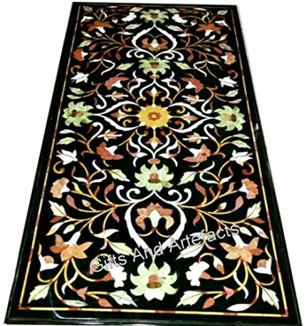Gifts And Artefacts 36 x 72 Inches Handmade Dining Table Top for Home Furniture Decor Rectangle Shape Black Marble Office Meeting Table
