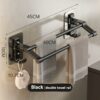 ANMEISH Self Adhesive Towel Rail 40cm,Anti Rust Aluminium Towel Rack with 2 Hooks,2 Tier Black Sticky Towel Holder,Double Wall Mounted Stick on T