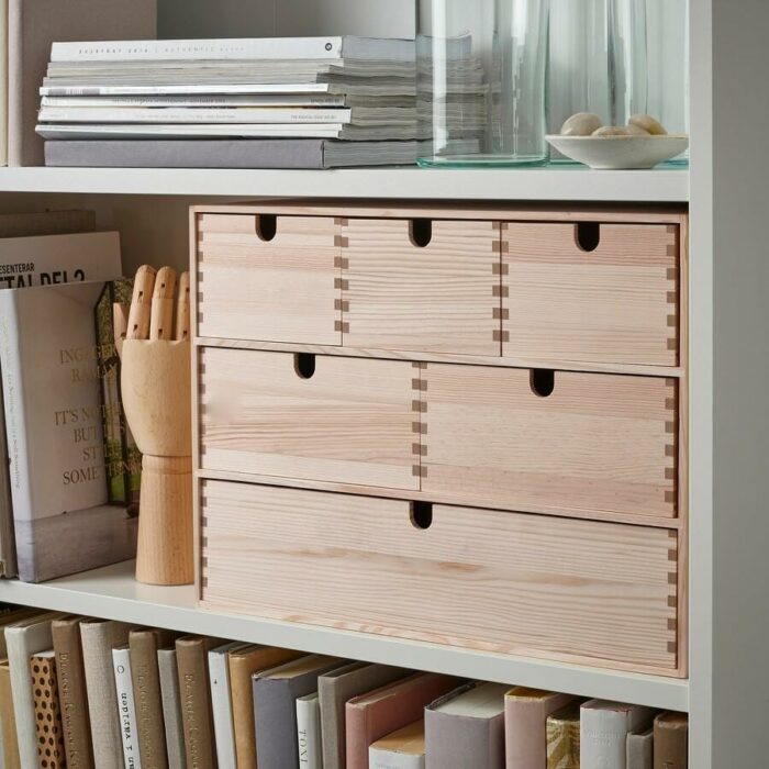 FAKHRI MOPPE Mini chest of drawers, pine, 42x18x32 cm, Home Office Wooden Desk Storage Organizer Box with 6 Drawers