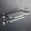 XHALERY Stainless Steel Towel Rack Bathroom Wall Mounted Storage Shelf with Double Towel Bar and Hook One-piece Thick Towel Rail 47.5CM (Size : 3