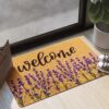 Carvapet Artificial Coir Doormat with Non-Slip Backing for Indoor and Outdoor 17 x 30 inch Front Door Welcome Mat Floral Doormat, Lavender
