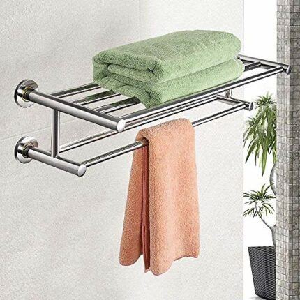 Alfaview 24'' Towel Rack, Stainless Steel Metal Towel Bar, Wall-Mounted Towel Holder Organizer Towel Shelf Storage Rail for Bathroom Kitchen (Sil