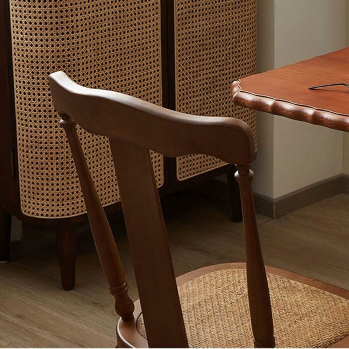 JJZXD Dining Chair Solid Wood Dining Stool Retro Furniture Rattan Sitting Surface Curved Backrest