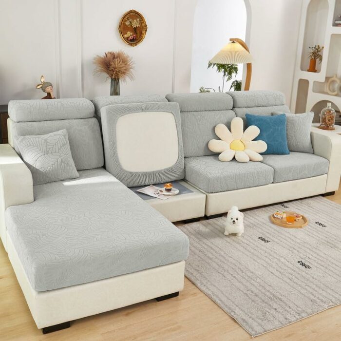 OKYUK High Stretch Universal Sofa Slipcover, Wear-Resistant Sofa Cover 1 Piece, L Shape Sectional Couch Covers, Separate Cushion Couch Chaise Cov