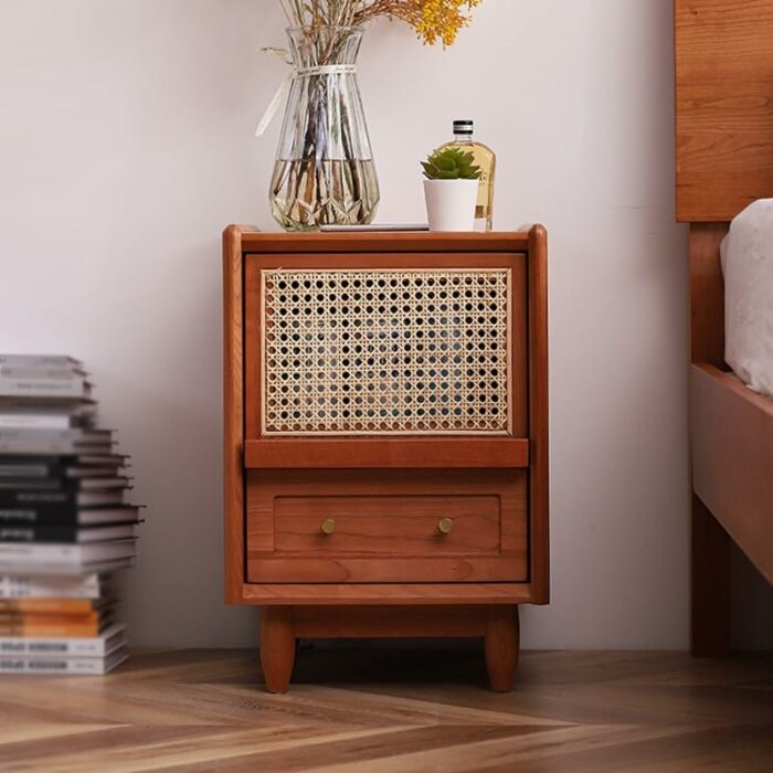 JJZXD Bedside Storage Cabinet Small Apartment Storage Cabinet Bedside Cabinet Rattan Cabinet Bedroom