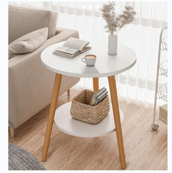 KZOBYD Round Side Table 2 Tier End Table With White Table Top Round Coffee Table with Metal Frame Modern Style Bedside Table Sofa Tea Table for L