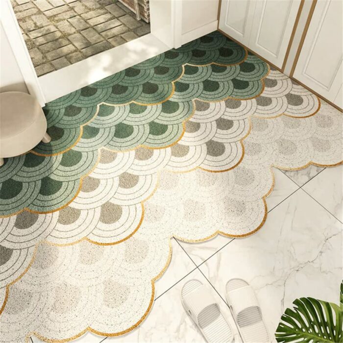 Green Wave Entrance Door Mat, Japanese Style Ukiyo-e Doormat, Anti Skid PVC Coil Door Mats, Mat for Home, Washable Entryway Doormat