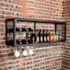 KEppd Wall Mounted Wine Bottle Hanging Glass Holder,Metal Grid High Capacity Wine Cabinet, Wall Wine Stemware Goblet Racks, Bar Counter Wine Stor