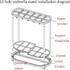 XHALERY Umbrella Rack Stand, Umbrella Holder,Umbrella Stands Umbrella Stand, 12 Holes And 10 Hooks Umbrella Drain Stand, Can Store Long And Short