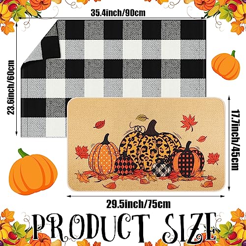 Fabbay 2 Pcs Doormat Home Imitation Coir Autumn Thanksgiving Halloween Doormat with Rubber Non Slip Backing Checkered Buffalo Plaid Rug for Layer