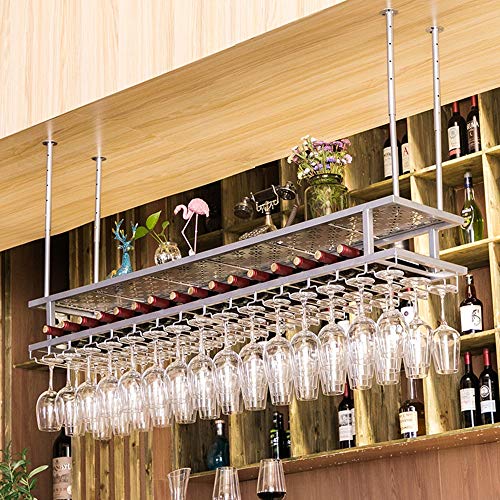 PIBM Double Layer Wine Rack Bar Fashion Creative Wine Glass Rack Suspension Ceiling Wine Rack Restaurant Wine Bottle Rack J1019, Silver , L100×W3