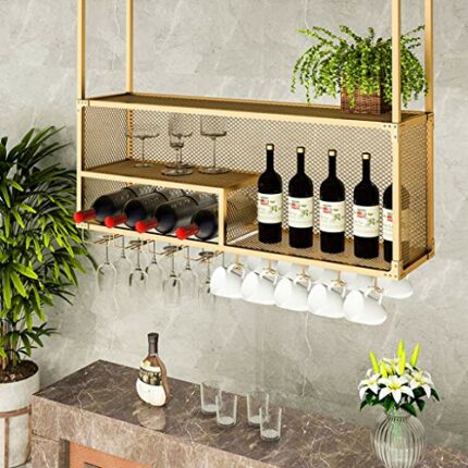 KEppd Wine Glass Hanging Rack, Wall Mounted Wine Rack,Bottle & Glass Holder,Clear Storage Store Red, White, Champagne, Floating Wine Shelf and Gl