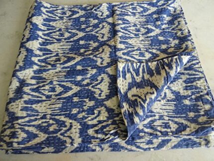 Tribal Asian Textiles IKAT Print King Size Kantha Quilt, Kantha Blanket, Bed Cover, King Kantha bedspread, Bohemian Bedding Kantha Size 90 Inch x