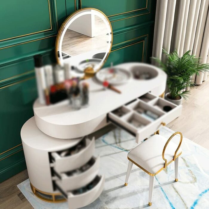 CZDYUF Multi-drawer Dressing Table LED Light Vanity Table and Chair Set Combination Dressing Table