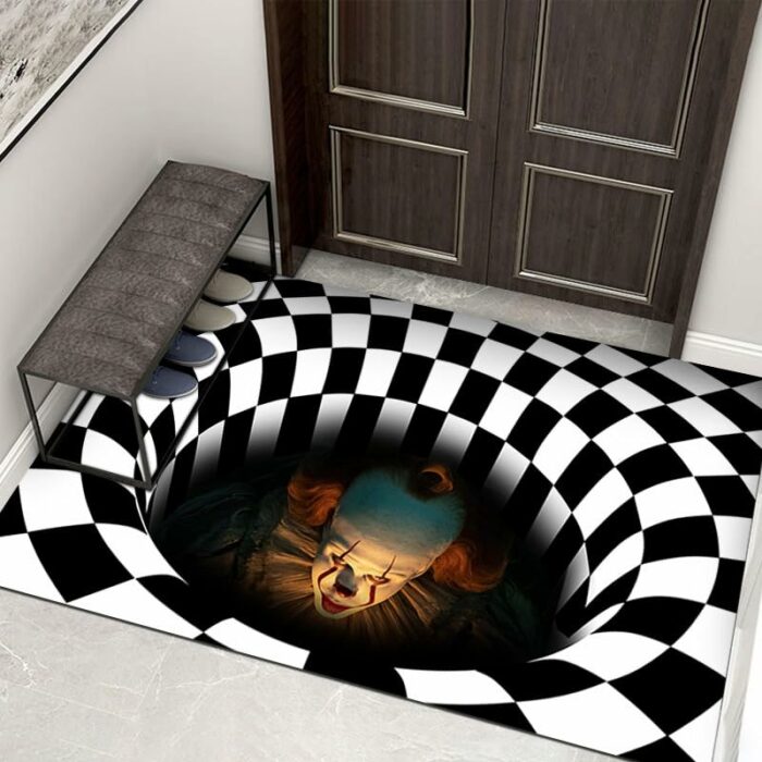 Halloween 3D Illusion Clown Door Mat, Halloween Clown Drain Doormat, Scary Welcome Door Mats, Outside Area Rug Bath Mat Hearth Floor Stair Carpet