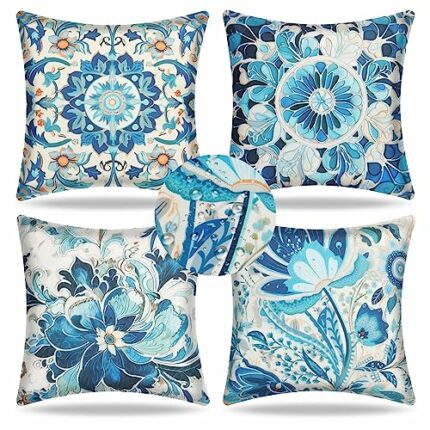 NAKURU Set of 4 Decorative Outdoor Cushion Covers Waterproof 45x45 CM, Modern Flower Throw Pillow Covers for Patio Furniture Porch Garden Cushion
