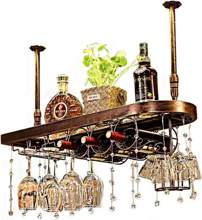 EMISOO Wall Mounted Wine Rack,Hanging Bar Glass Rack,Hanging Bottle Holder,Storage Store Red, White, Champagne, Home & Kitchen Décor Storage Hold
