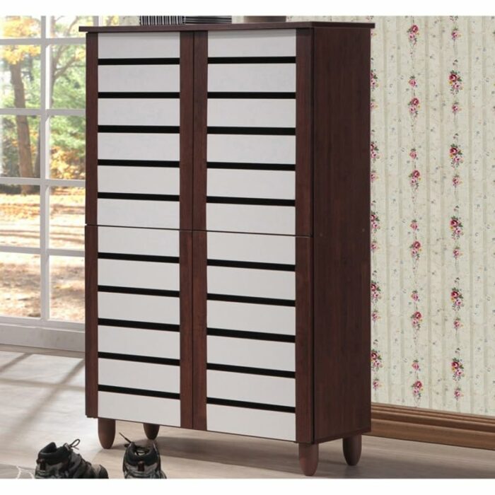 WALNUT Finished Wooden Door Shoe Cabinet 4 Door Shoe Cabinet Shoe Shelf Organizador De Home Furniture