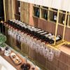 PIBM European Style Wine Rack Suspension Ceiling Wine Bottle Rack Bar|Restaurant Goblet Holder|Fashion Creative Wine Glass Rack J1022, Gold , L60