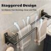 Towel Rail, Black Self Adhesive Towel Holder with Anti Rust Aluminium, 2-Tier Double Rod Towel Shelf Bar with 2 Hooks, No Drilling Towel Storage