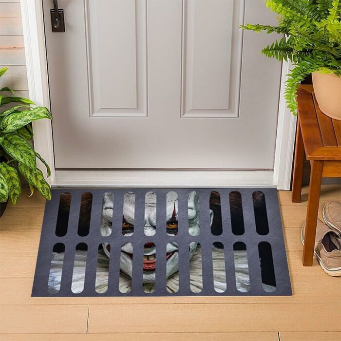 Halloween 3D Illusion Clown Door Mat, Halloween Clown Drain Doormat, Scary Welcome Door Mats, Outside Area Rug Bath Mat Hearth Floor Stair Carpet