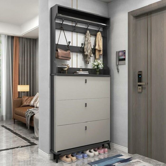 n/a Large capacity space saving storage shoe rack thin shoe cabinet with coat hanger flip bucket shoe cabinet at home door (Color : D, Size : 17
