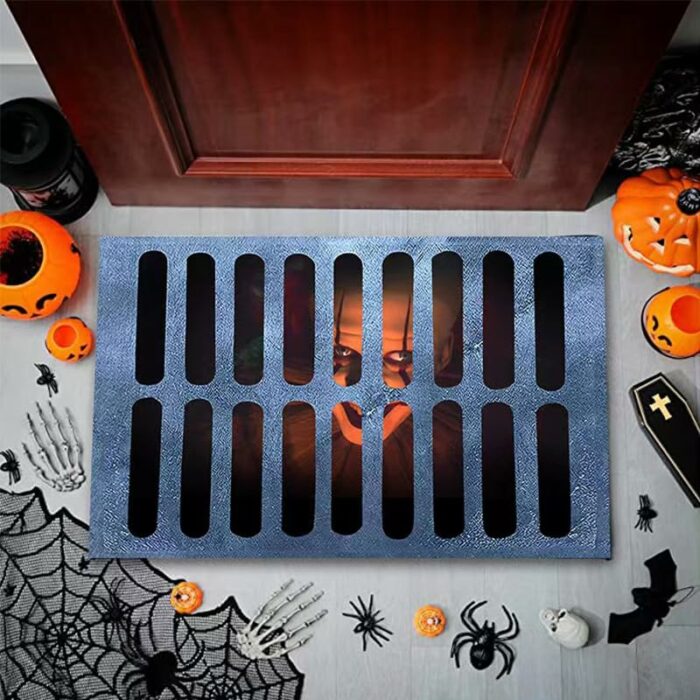 Halloween 3D Illusion Clown Door Mat, Halloween Clown Drain Doormat, Scary Welcome Door Mats, Outside Area Rug Bath Mat Hearth Floor Stair Carpet