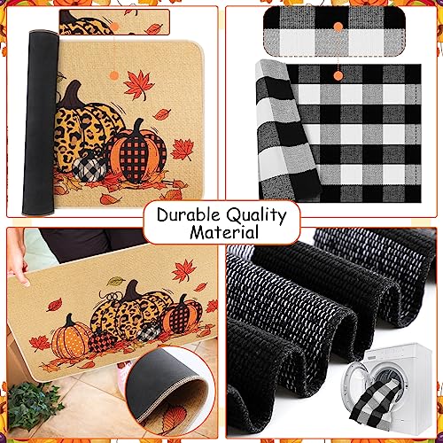 Fabbay 2 Pcs Doormat Home Imitation Coir Autumn Thanksgiving Halloween Doormat with Rubber Non Slip Backing Checkered Buffalo Plaid Rug for Layer