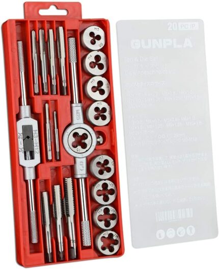 Gunpla Tap and Die Set 20 Pieces Tungsten Alloy Steel Metric Tap and Die Kit M3-M12 Combination for Cutting External and Internal Thread with Sto