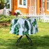 3E Home Patio Round Outdoor Tablecloth Waterproof with Umbrella/Parasol Hole and Zipper[52 inches (132 cm) Palm leaf]