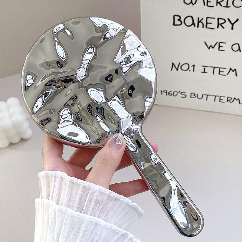 JJUUYOU Handheld Mirror with Handle, Hand Held HD Mirror, Salon Hairdresser Plain Mirror Retro Style, 22X12 CM Single-Sided Portable Travel Vanit