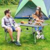 TANGZON Folding Aluminium Camping Table, Outdoor Portable Roll up Beach Table with Carry Bag, 4-Level Height Adjustable Lightweight Garden Table