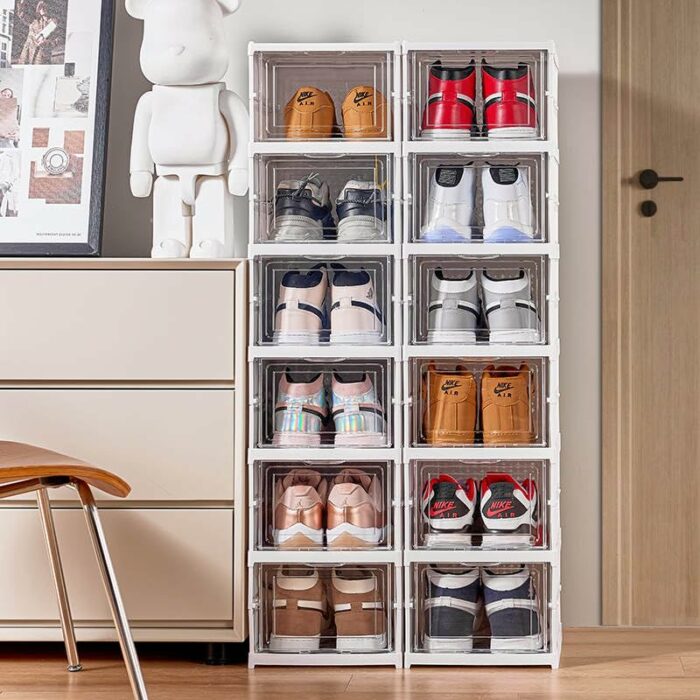 HMA Pro Shoe Organizer 6-tier Foldable Plastic Shoe Organizer, Foldable Plastic Shoe Storage Boxes Or Sneaker Storage Boxes, No Installation Requ