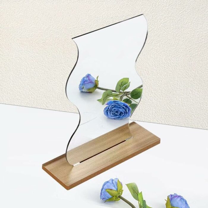 Funny live Aesthetic Room Decor Desk Mirror, Irregular Acrylic Mirrors with Wooden Stand for Living Room, Office, Locker, Vanity, Bedroom, Wall E