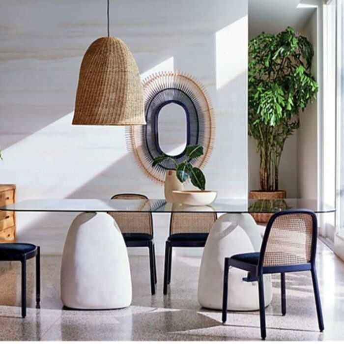 JJZXD Rattan Dining Chairs Designer Solid Wood Restaurant Chair Minimalist Backrest Single Chair Dining Room Furniture