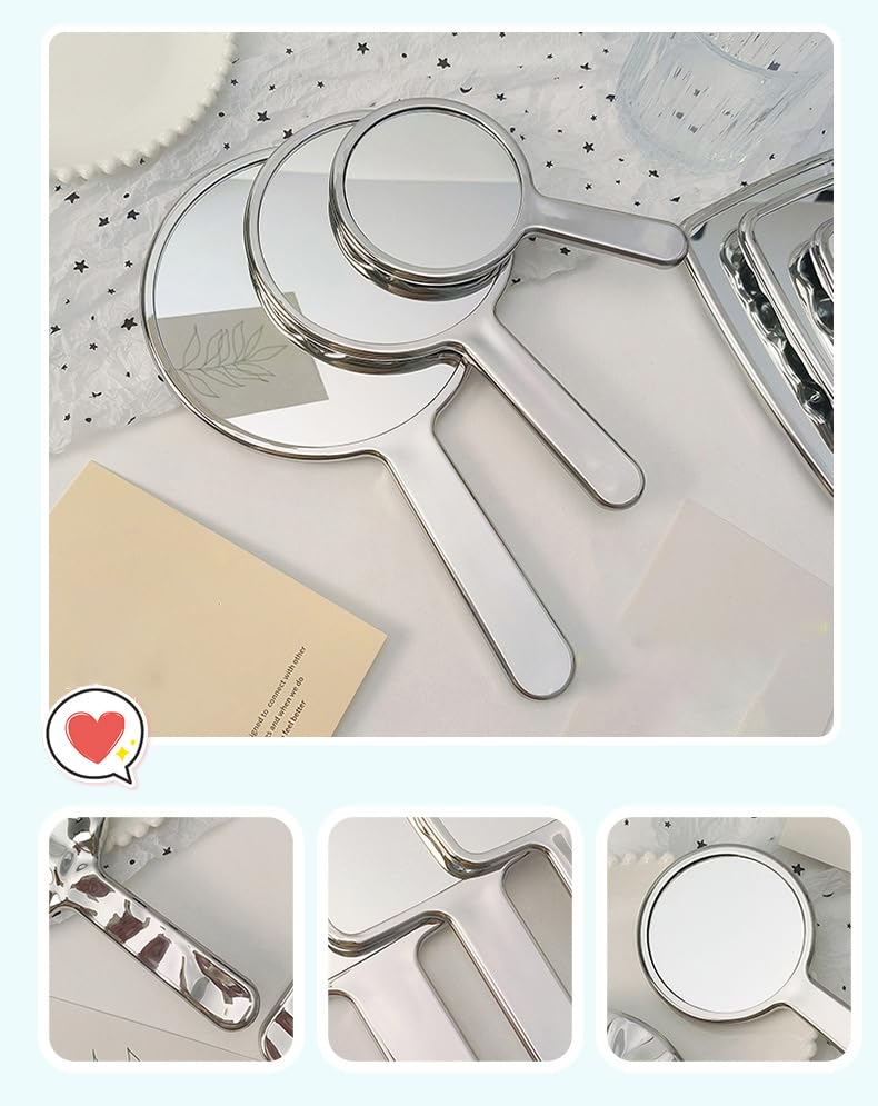 JJUUYOU Handheld Mirror with Handle, Hand Held HD Mirror, Salon Hairdresser Plain Mirror Retro Style, 22X12 CM Single-Sided Portable Travel Vanit