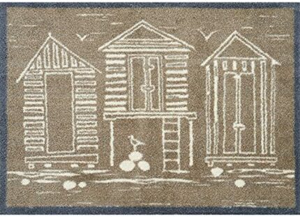 Turtle Mat Beach Huts - Neutral - Sanderson Home Design, Indoor Highly Absorbent Barrier Mat 60x85cm approx. Multi Grip backing