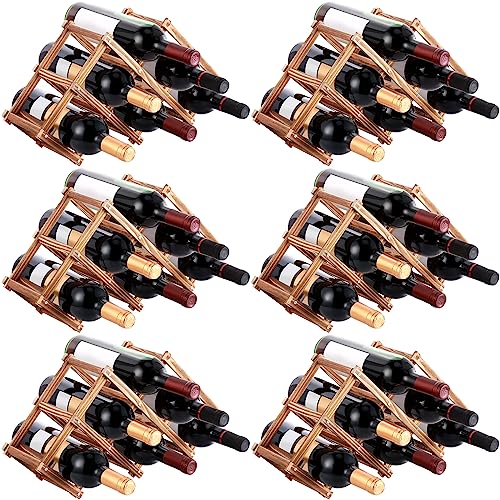 Roshtia 6 Pack Wine Rack, Wood Wine Storage Racks Countertop, 6 Bottles Wooden Stackable Wine Cellar Racks, Foldable Standing Storage Holder Rack