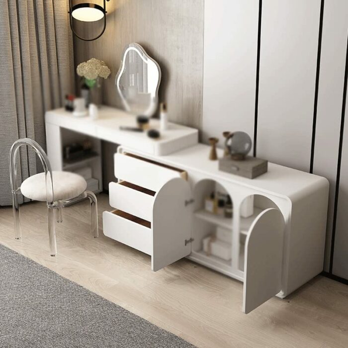 BVDSG Dressing Table Bedroom Storage Storage Cabinet Vanity Table Corner Retractable Wood Vanity