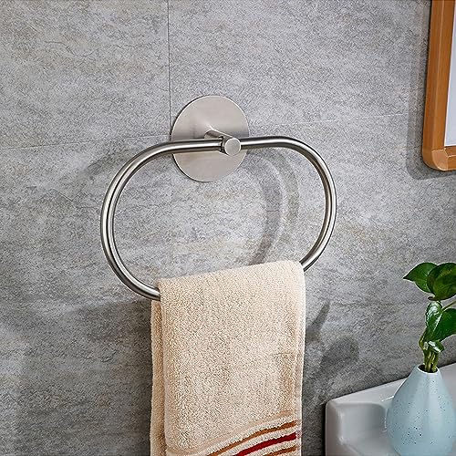 JXINLODGEG Towel Holder, Self Adhesive Towel Ring for Bathroom, SUS 304 Stainless Steel Hand Towel Rail Rack Wall Mounted Towel Hanger for Bathro
